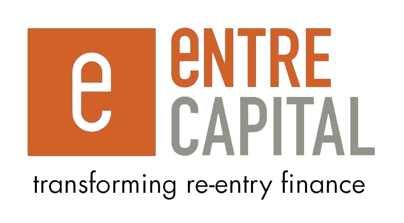 EntreCapital logo with tagline "transforming re-entry finance" in orange and gray text.