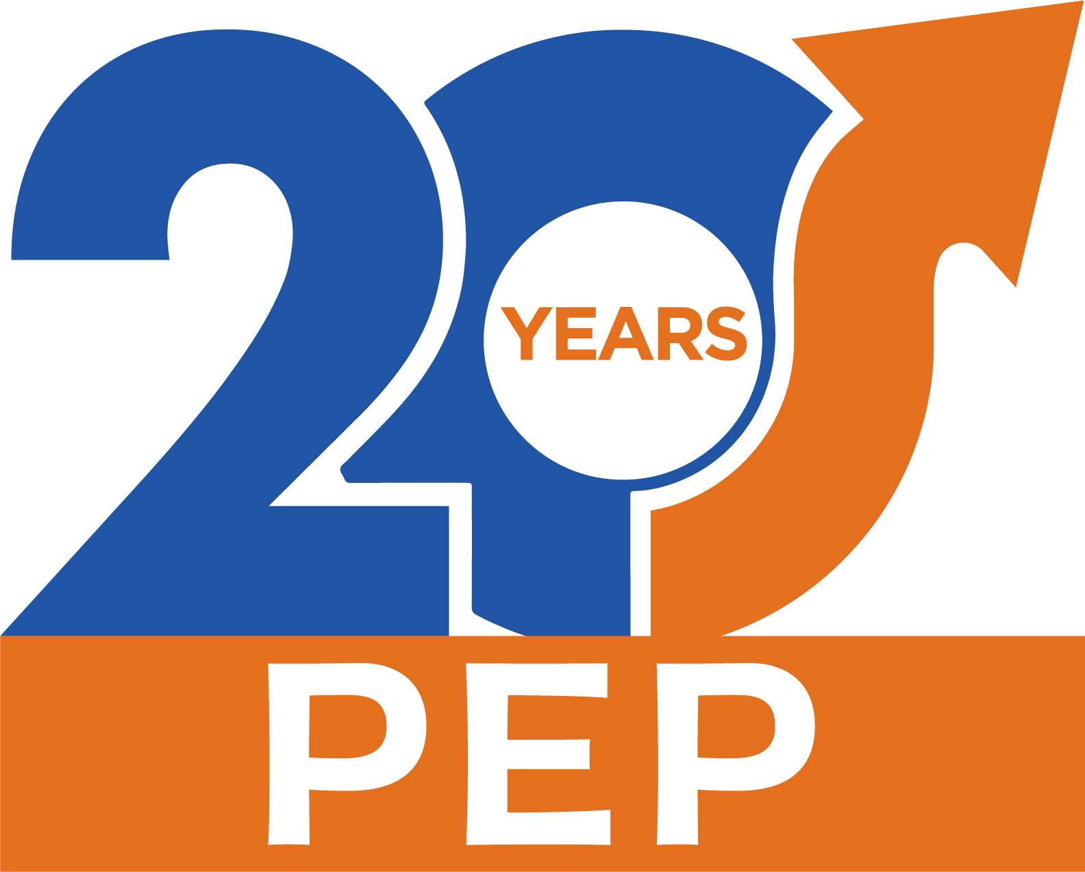 PEP 20 years anniversary logo celebrating two decades of transformation and impact.